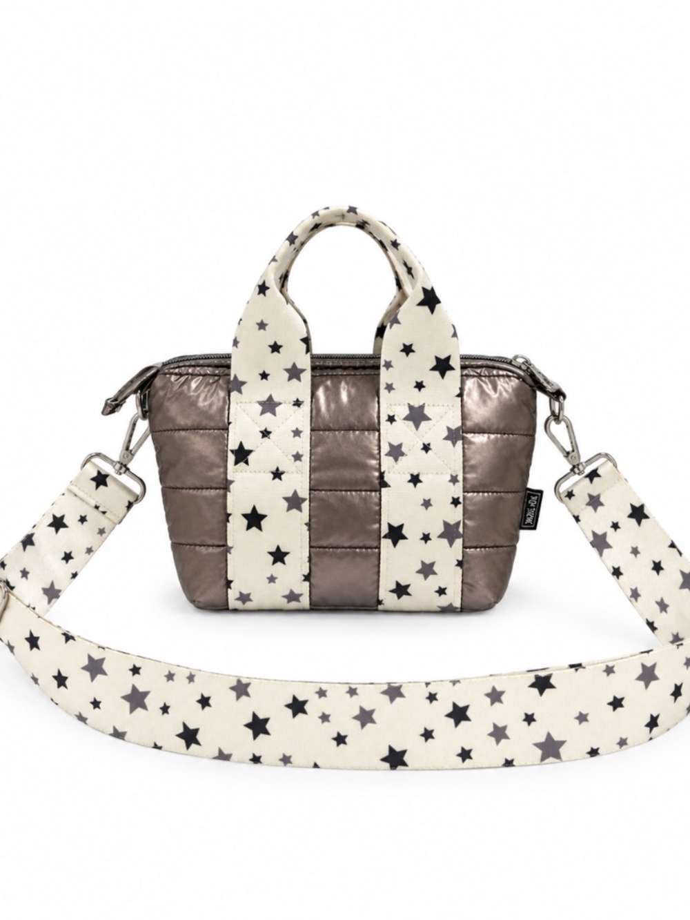 TopTrendz Gunmetal Tiny Puffer Tote with Adjustable Twinkle Star Strap